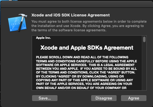 Xcodeのライセンス同意画面画像
